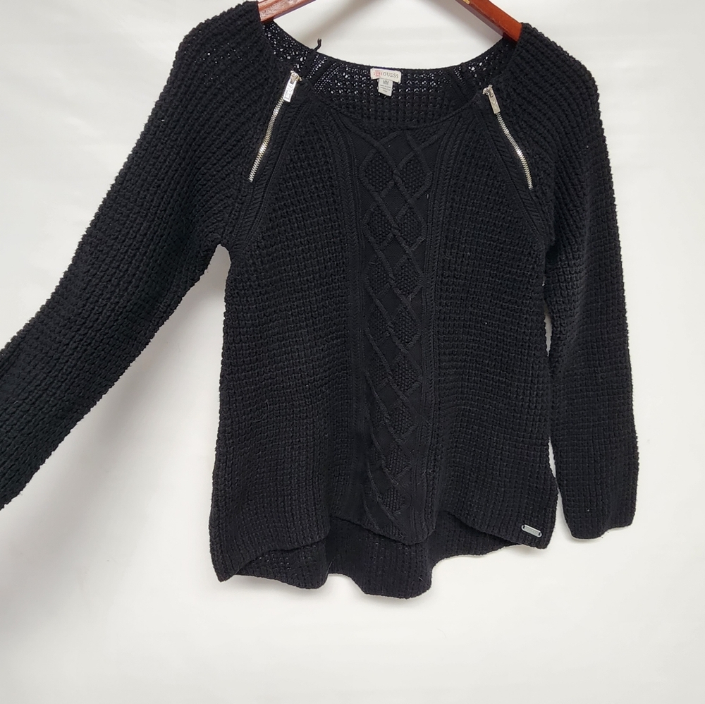 Guess Women's Black scoop sweater with Silver Zipper Detail Size M